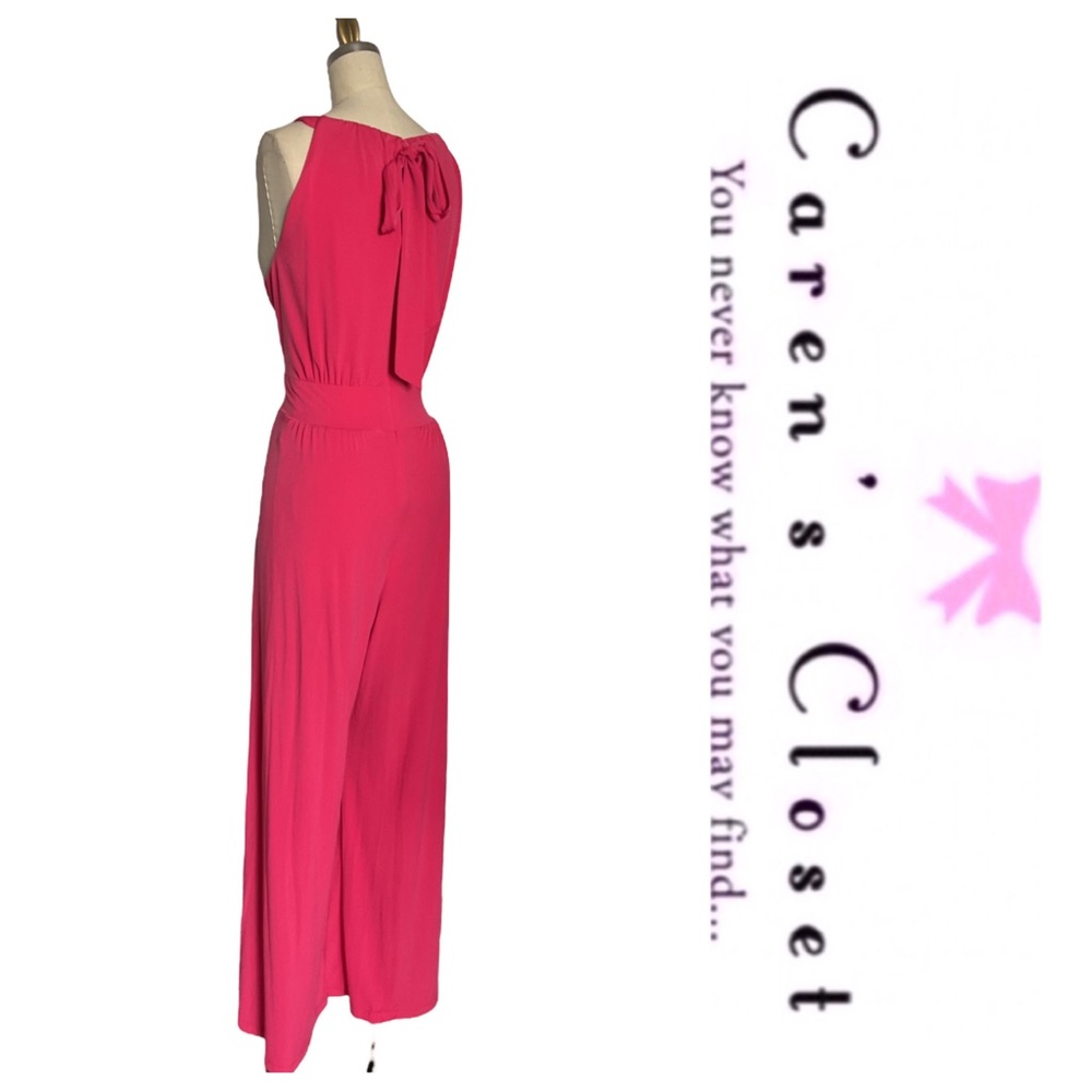 Vince Comuto Pomegranate Pink Wide Leg Stretch Jersey Halter Pant Jumpsuit - Picture 4 of 10